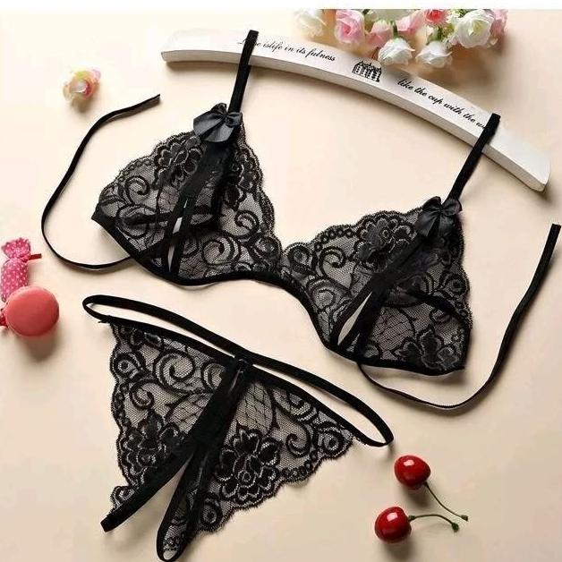 Best Deals 1 Set Bra + Celana Dalam Lingerie Transparan Wanita Bh