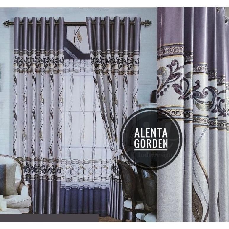 Gorden Jendela Pintu Blackout Motif Arizona Bunga Smokring tebal 6 gelombang Tinggi 200cm 250cm