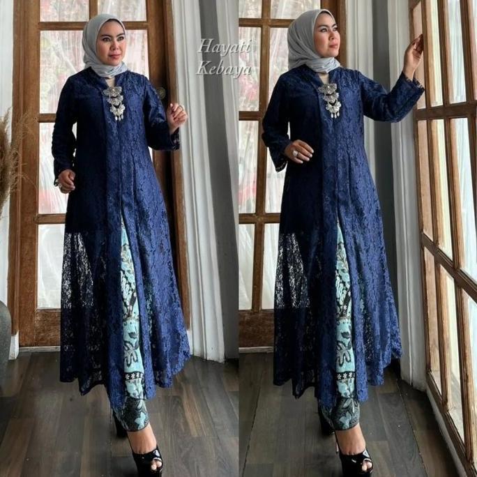 Satu Set Kebaya Modern Long Tunik Hayati Model FLoy (Boleh atasan saja) | Kebaya Brokat Busui Reslet