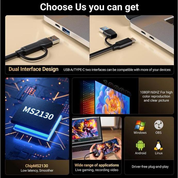 Acasis HDMI Video Capture Support Vmix,Zoom,Wirecast,Skype,OBS Terlaris