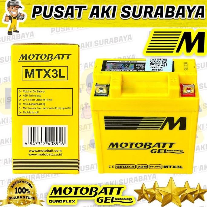 Promo JAMINAN ORI MOTOBATT MTX3L ACCU GEL AKI MOTOR SUZUKI SATRIA HIU SATRIA S KAWASAKI NINJA 150 YA