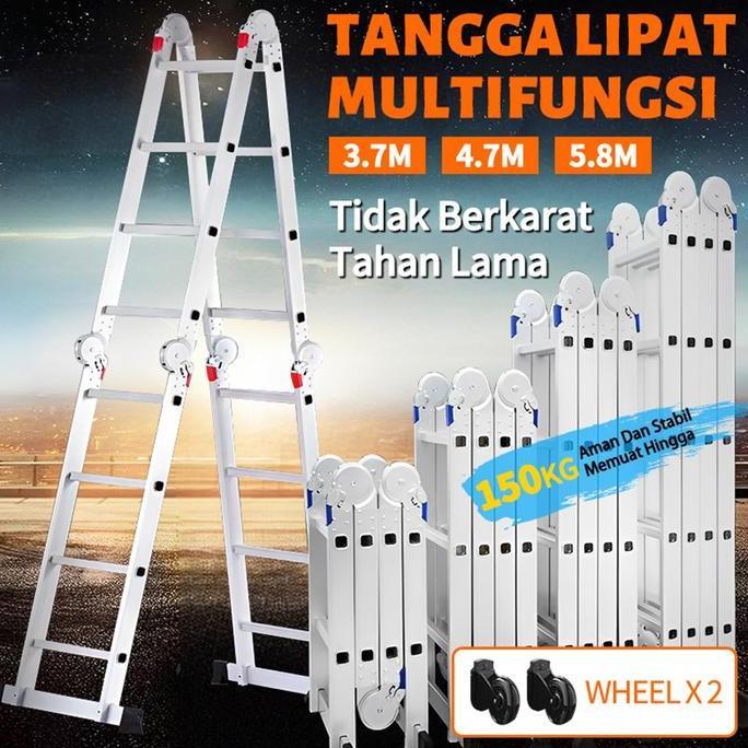 Tangga Lipat 5.8 Meter Paduan Aluminium Teleskopik Tangga Teleskopik Multifungsi