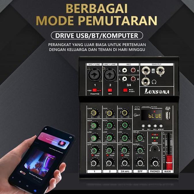 Wkprojek- Audio Mixer /Mixer 4 Channel / Kp4 Professional Mixer Mini/ Amplifier Bluetooth Mini Mixer