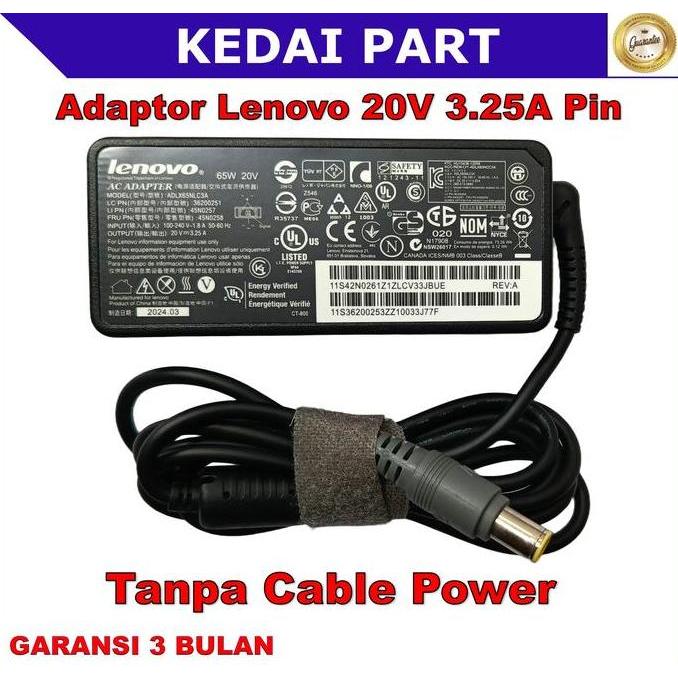 Adaptor Chargerr Lenovo 20V 3.25A Pin Thinkpad X201 X201I X201S Ori Terbaru