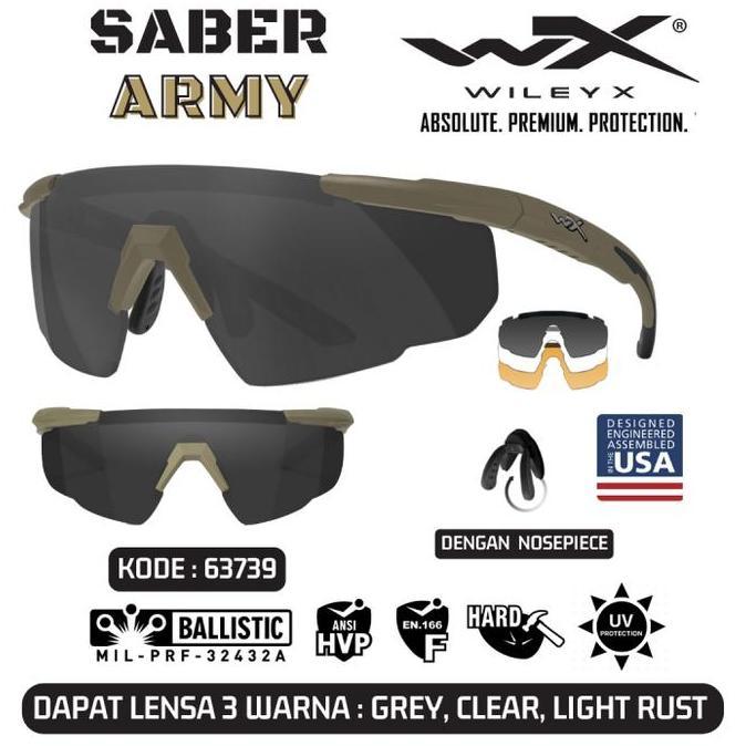 WILEY X KACAMATA RIDING TACTICAL SUNGLASSES 3 LENSA SABER ARMY 63739