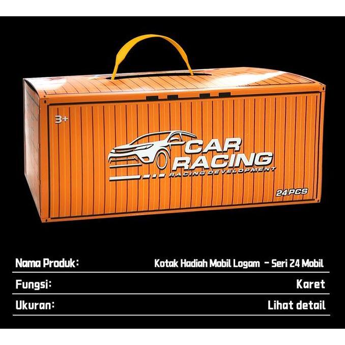 Upupup- Set Mobil Mainan Balap Inersia Metalik Dengan Kotak Penyimpanan(24Kontainer)-Hadiah Tahun Ba