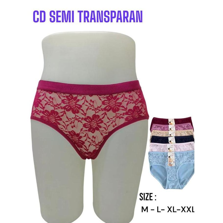 Nyaman- Terlaris Isi 3Pcs,6Pcs Cd Wanita Renda Semi Transparan Bahan Full Katun - Celana Dalam Wanit