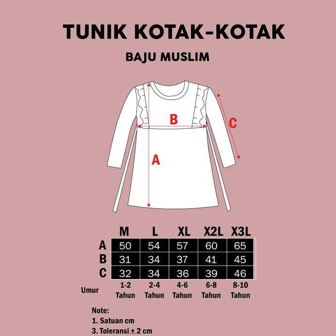 DR364 - Baju Muslim Anak Perempuan Kotak dusty grey SUPERKIDSCLOTH 1-10 Tahun