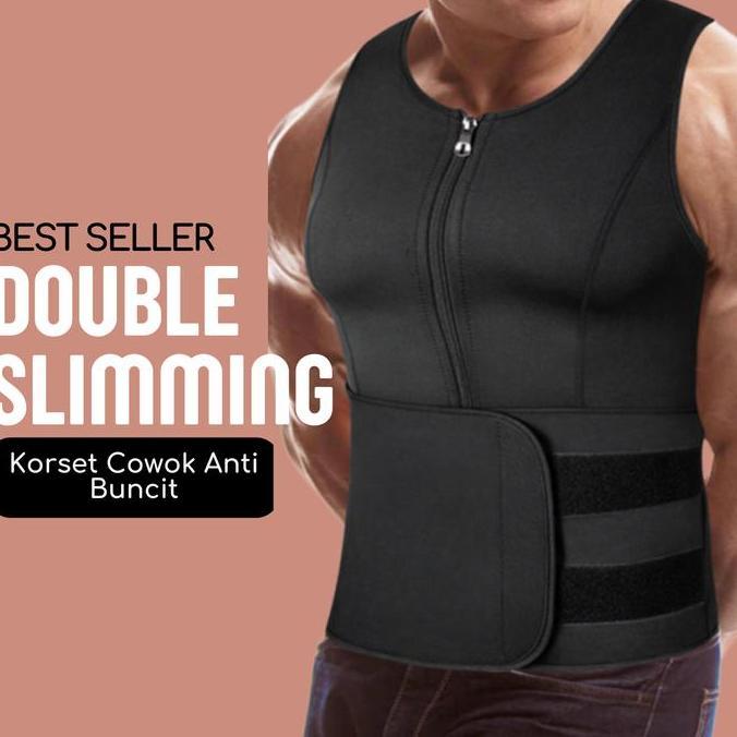 Gentle- Korset Olahraga Pria Pengecil Perut Buncit Pakaian Thermal Neoprene Corset Cowok Pria Velcro