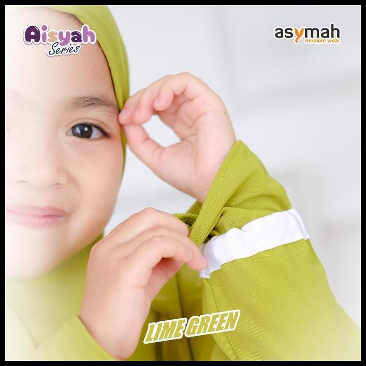 Terbaru  Dress Anak Muslim Perempuan Aisyah Series Cantik Set Kerudung Warna Lime Green By Asymah 10