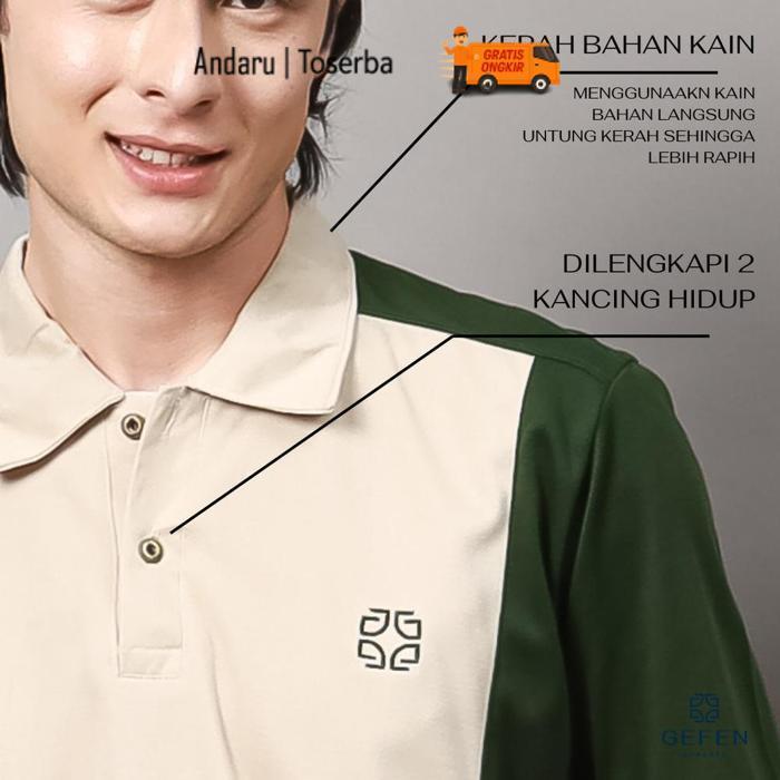 Murah Gefen - Kerah Polo Kombinasi Block Pria Kaos Bapak Bapak Berkerah