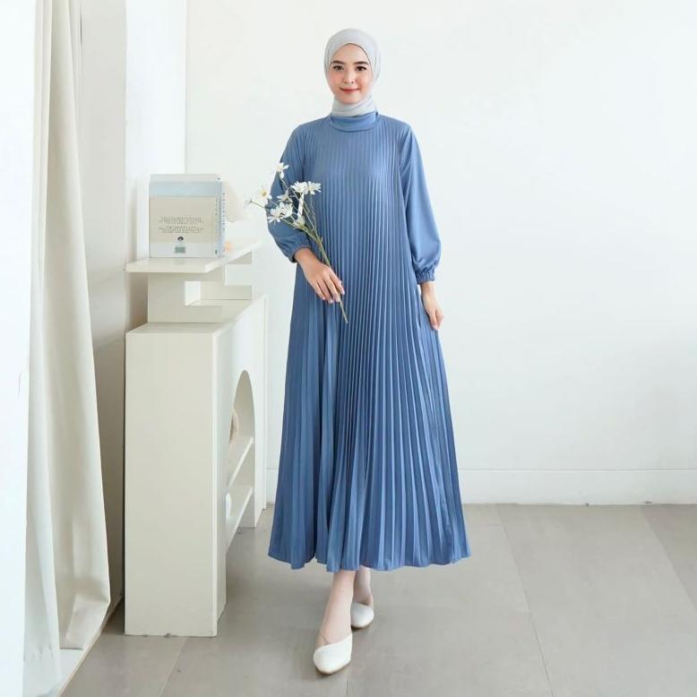 Dress Plisket Lengan Panjang / Gamis Plisket Panjang 130cm / Payung / Maxy Dress Pleats / Gamis Plis
