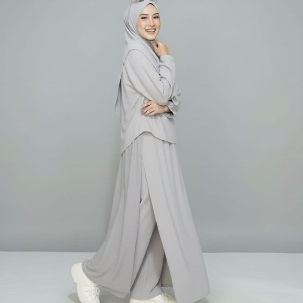 NEW DEALS ONE SET 3in1 ( gamis celana hijab) - gamis stelan kekinian - gamis stelan modis - STELAN B