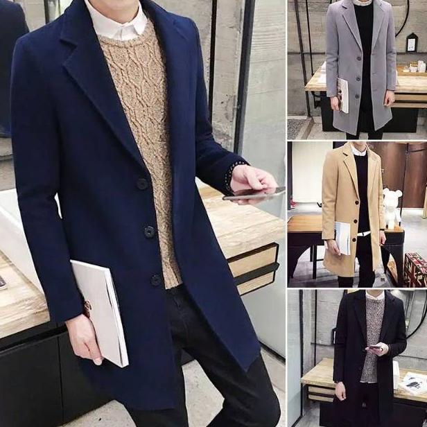 CUCI GUDANG Long men man coat model korea baju hangat trench coat pria dewasa outwear jaket jacket i