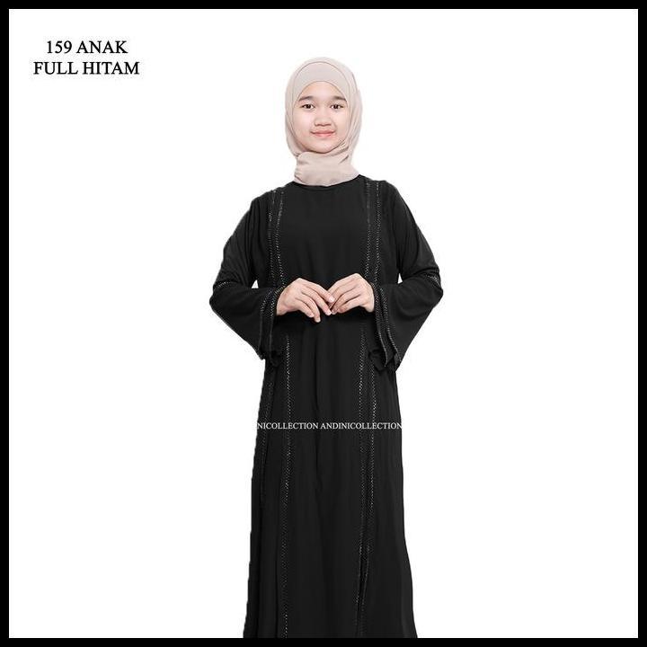 [Anak Tanggung] Andinicollection Abaya Turkey 159 Amarta Hitam Putih Muslim Polos Payet Mewah 100% O