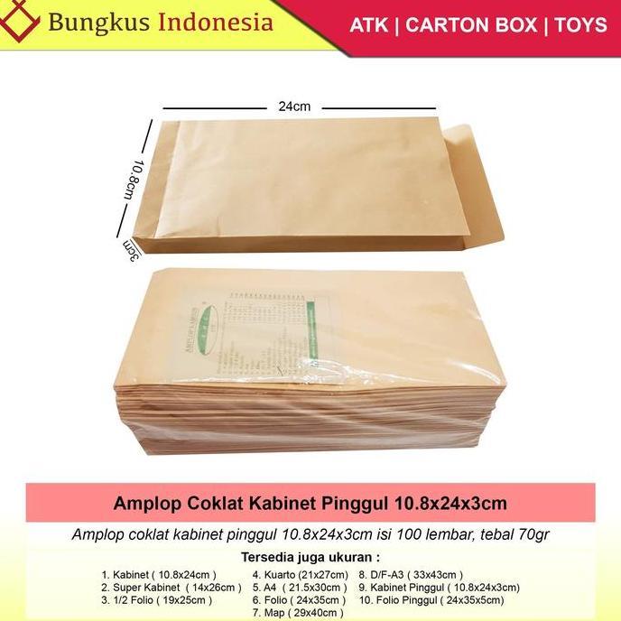 Prikiti- Amplop Coklat Kabinet Pinggul 11X24Cm Isi 100