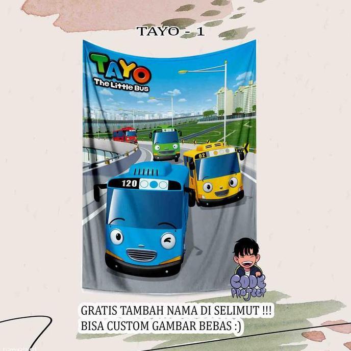 SELIMUT ANAK KARAKTER TAYO - selimut karakter Pororo - selimut anak gambar tayo - selimut custom - b