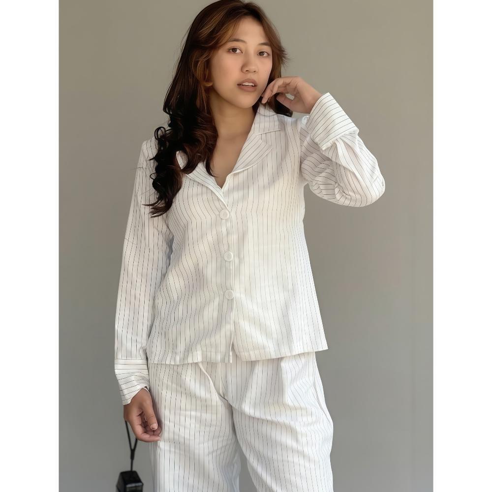 TERBARU Esme Blazer - Fitted Stripe Shirt Blazer Semi Wool Atasan Wanita Lengan Panjang blazer forma