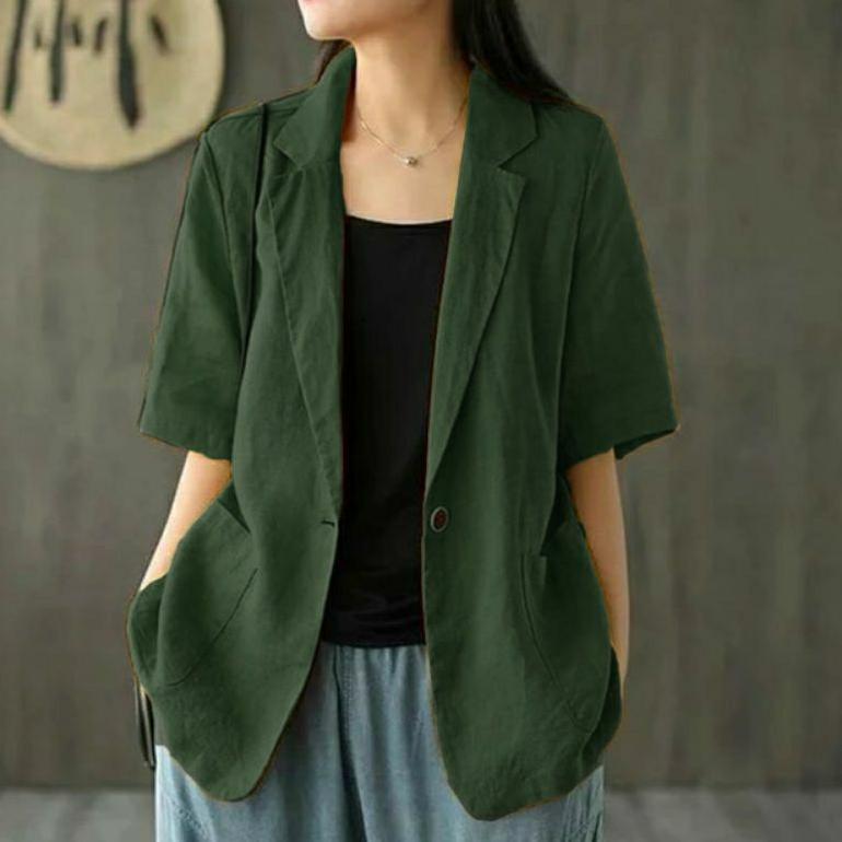 PROMO Blazer Lengan Pendek Jumbo Wanita Linen Ld 100cm sampai 140cm | Lucinta Blazer | Blazer Korea 