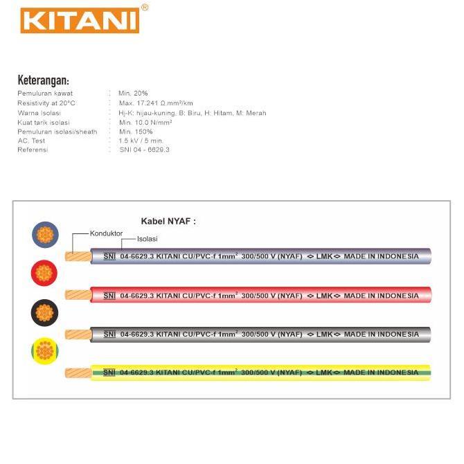 NEW KITANI - NYAF 1 mm - 100 Meter - Kabel Listrik Tembaga Serabut