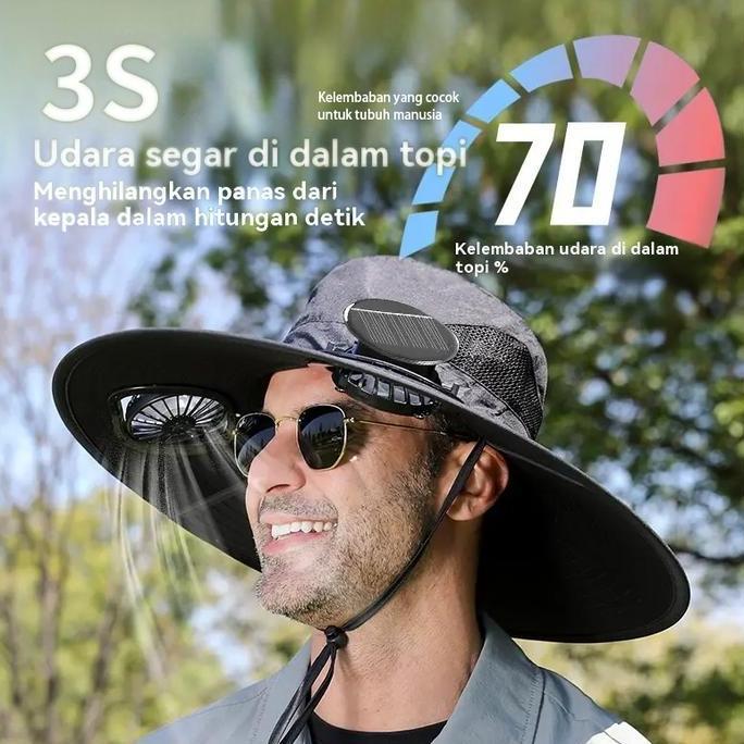 TOPI LUAR RUANGAN DENGAN KIPAS ANGIN TENAGA SURYA, EFEKTIF MENGHALANGI SINAR ULTRAVIOLET, KIPAS GAND