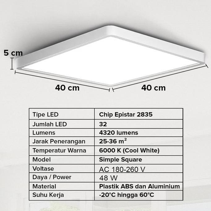Promo Lampu Plafon Kotak Outbow 40Cm / Lampu Panel Led 48 Watt 36 Watt Besar