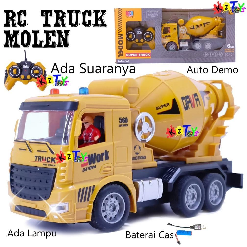 ORIGINAL MAINAN RC TRUK MOLEN SEMEN 6 FUNGSI MIXER & DUMP TRUCK KONSTRUKSI BATERAI CAS