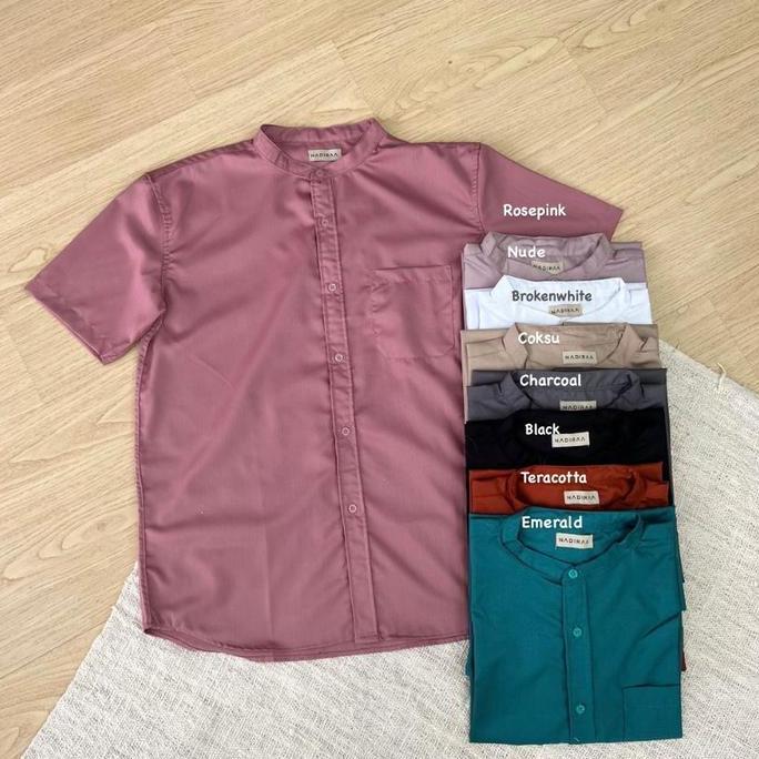 Azam Kemeja Koko Polos Lengan Pendek Pria Dewasa Size UNI S-M Fit L-XL Baju Koko Muslim Modern Atasa