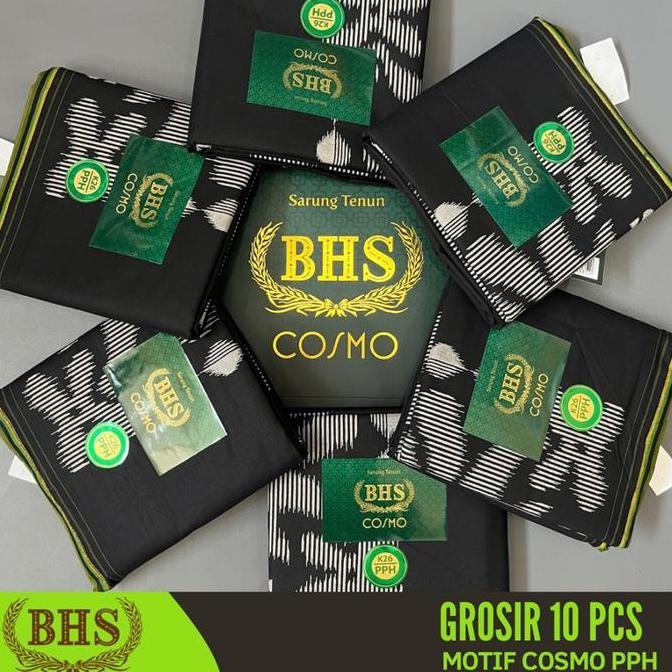 Termurah / Hot Sale 10 Pcs Grosir  Sarung Bhs Cosmo Pph Motif Hitam Polos Kain Tenun Dewasa [Garansi