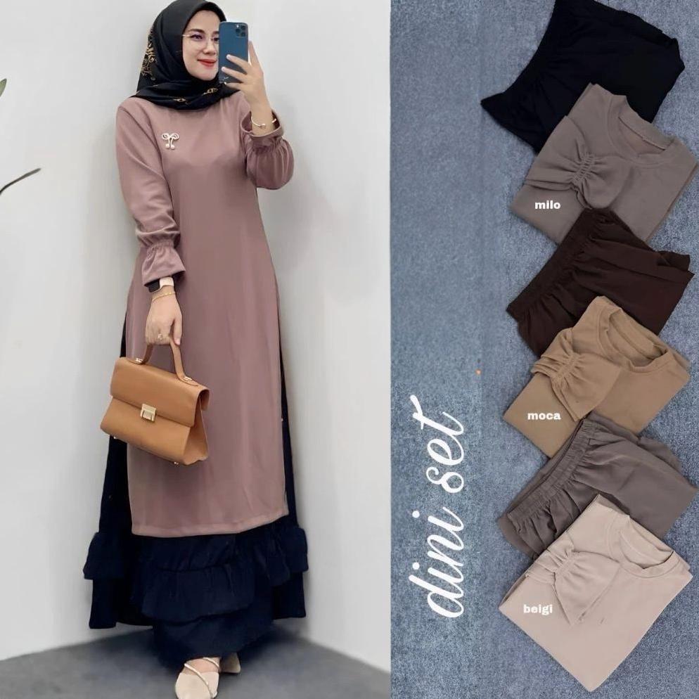 DINI SET ROK LONG TUNIK CRINKLE AIRFLOW JUMBO LD 120 // ONE SET TUNIK // SETELAN POLOS // ONE SET WA