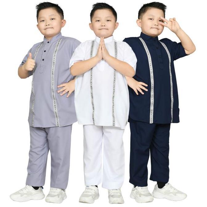 Junior Kids - Arka Koko Anak Laki Laki Lengan Pendek free peci Usia 1 10 Tahun Koko list Pita Batik 