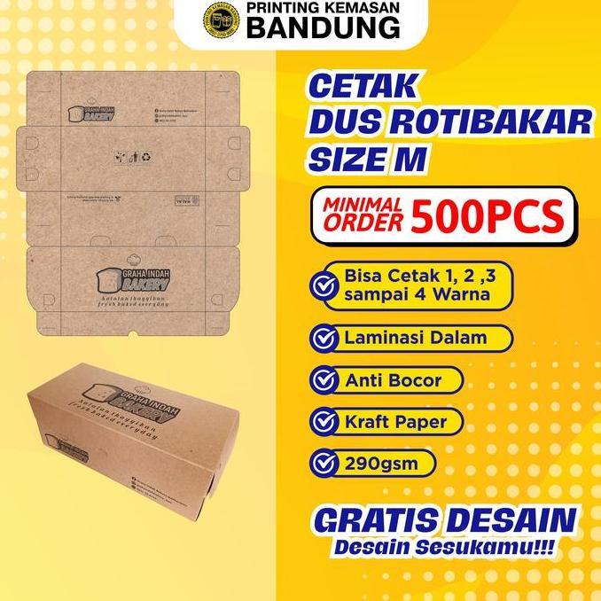 CUSTOM CETAK 1 WARNA Dus Roti Bakar Bandung Box Kraft 290gsm Kotak Kue