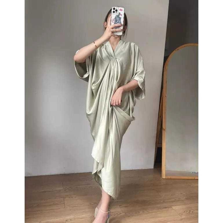 sale Terbaru Gamis kaftan thania satin silk premium polos remaja lebaran natal imlek murah terlaris 