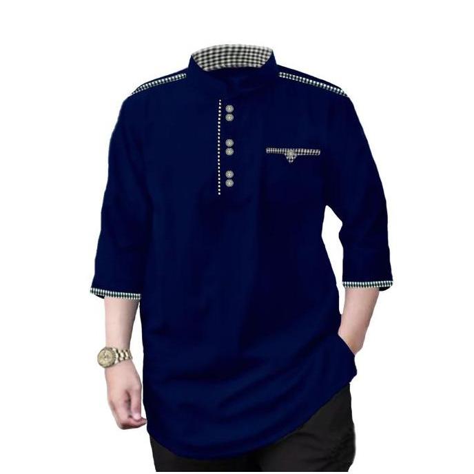 NEW KURTA TOJIRO Baju Koko Qurta Pria Muslim Dewasa Lengan 3/4 Katun Toyobo Kombinasi M L XL XXL XXX