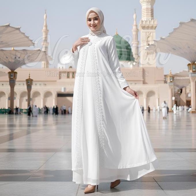 ''Terlaris" Newstar - Gamis Putih Lebaran 2026 Terbaru Baju Muslim Wanita Dress Madinah Mewah Simple