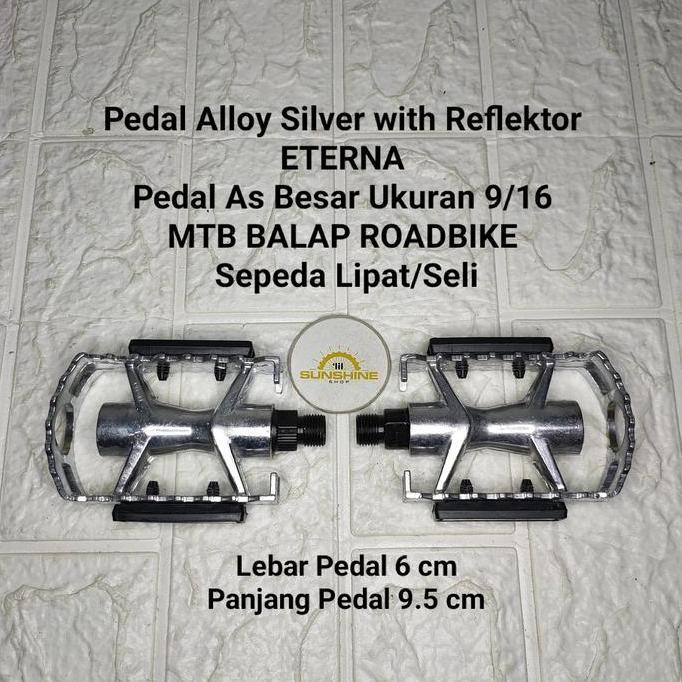 Pedal Alloy ETERNA Silver As Besar 9/16 Untuk Crank Gir Tengah As BB Kotak Dan HT2 Model Jadul Vinta