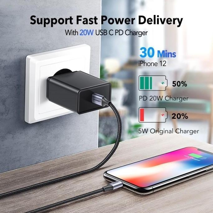 Kabel Charger Ugreen Usb Type C To Lightning Nylon 1M Pd Mfi - Us304