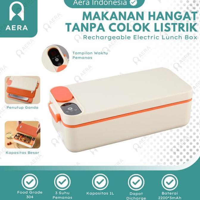 Lunch Box Electric Rechargeable Lunch Box Elektrik 1L Portable Kotak Bekal Makan Penghangat Makanan 