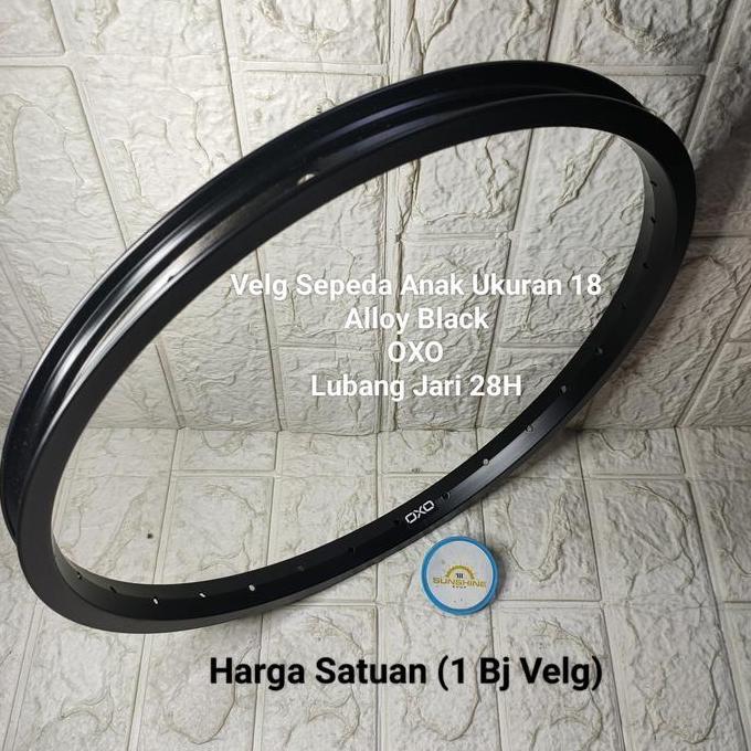 Velg Rims 18 OXO Alloy Black Lubang 28H Untuk Sepeda Anak BMX Mini Lipat 18 Inch Ada Brake Line Juml