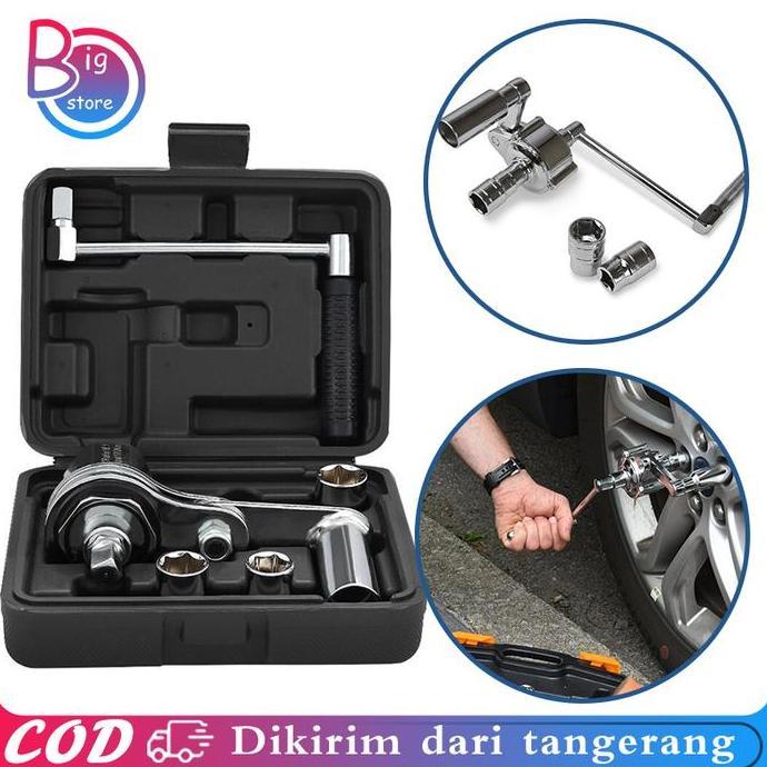 LOANHERCH 5pcs/Set Kunci Impact Roda Mobil Manual Kunci Roda Putar 1:16 Wrench Lug Nut Remover Multi
