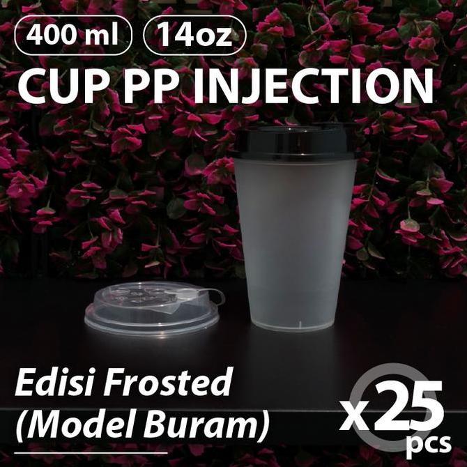 Pak isi 25 pcs - Cup 14oz Frosted Injection - Gelas Plastik PP 400ml