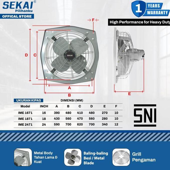 Murah Sekai Kipas Angin Partisi / Industri Metal Exhaust Ime 1671 / Ime 1871 / Ime 2471