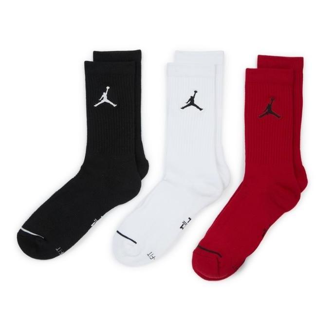 Jordan Kaos Kaki Everyday Cush Poly Crew 3pairs DX9632-902 - Hitam Putih Merah - 3 Pasang - Tanya Ke
