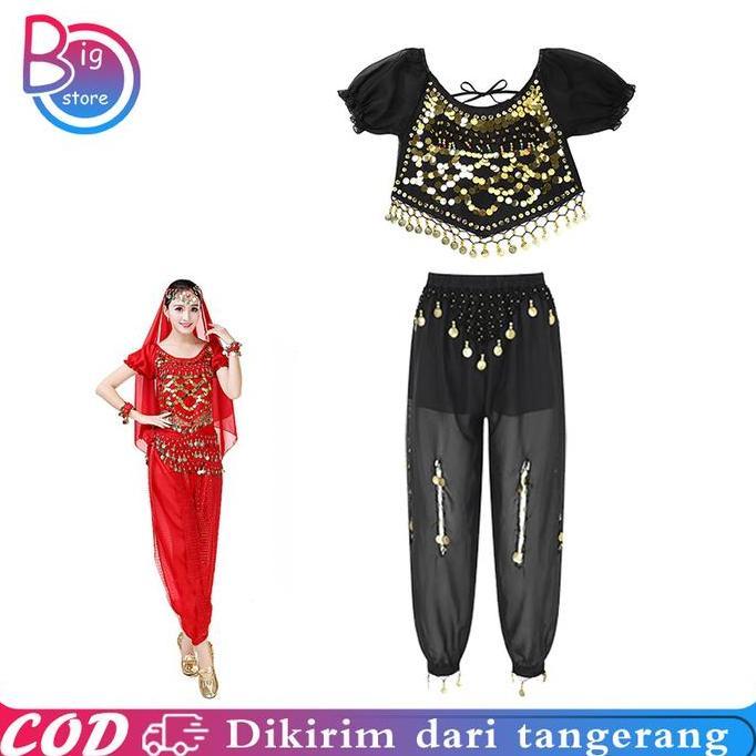 LOANHERCH Baju Belly Dance Set Celana Aladin Belly Dance Baju Atasan Belly Dance Kostum Belly Dance 