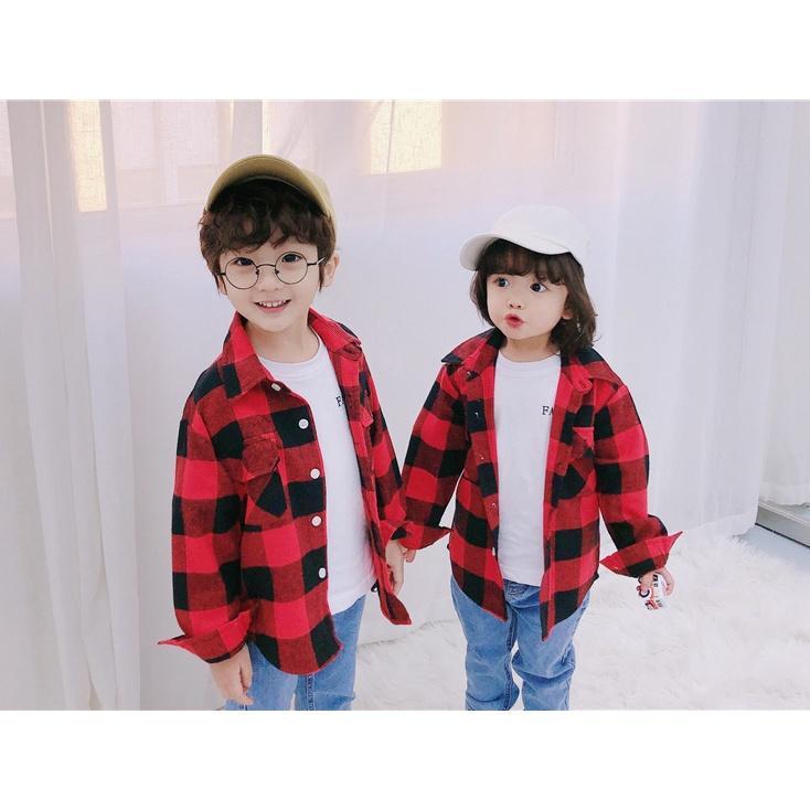 NEW THE FAMILLY COUPLE FLANNEL KOTAK LENGAN PANJANG KEMEJA KOTAK KOTAK KELUARGA BAJU COUPLE AYAH IBU