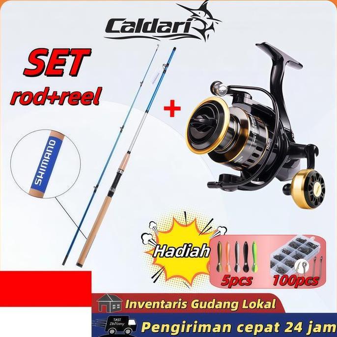 Fishing Full Set SHIMANO Joran Pancing Putar Set Joran Pancing 30 Kg Gulungan Pancing Logam fishing 