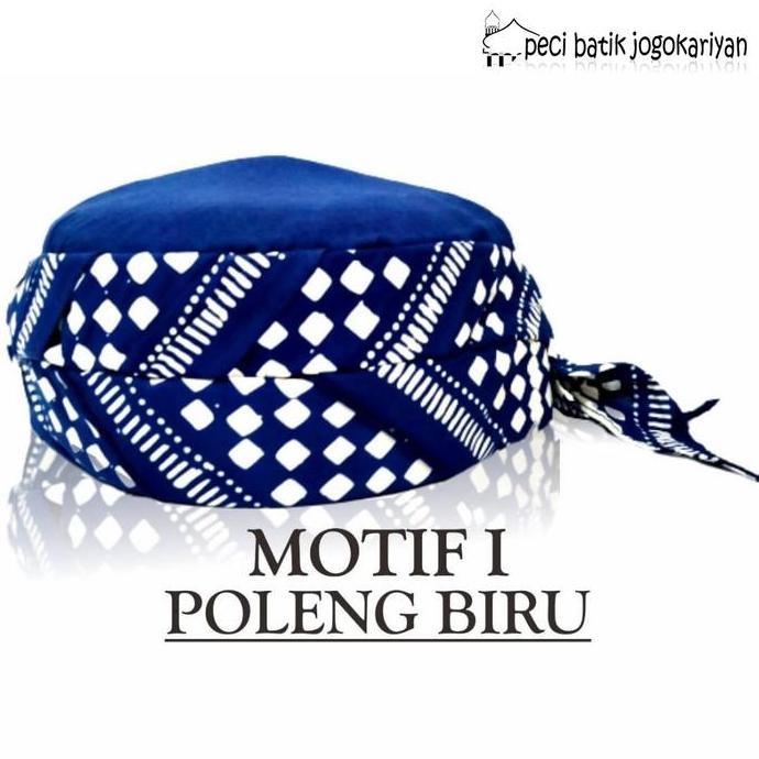 peci batik jogokariyan, peci motif poleng biru, kopiah pria muslim, peci batik premium, peci jogokar