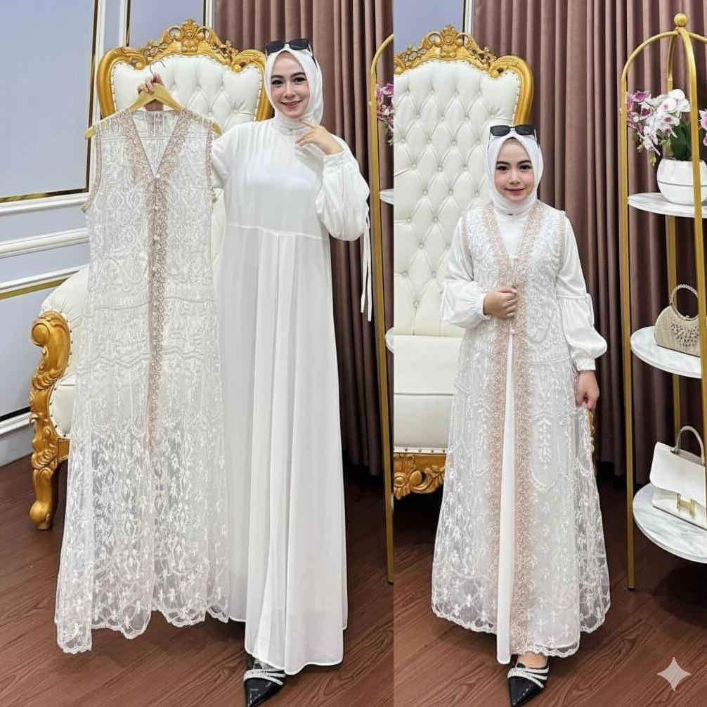 Murah  Naura Dress Couple Ibu Anak Lebaran 2026 Gamis Sarimbit Terbaru Mewah Elegan Baju Lebaran Cou
