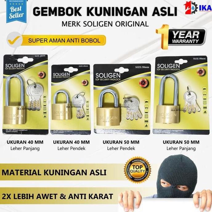 BLOCHEA Soligen Gembok Pagar Anti Karat Maling Pager Besar Leher Panjang Pintu Rumah Gerbang Kuninga