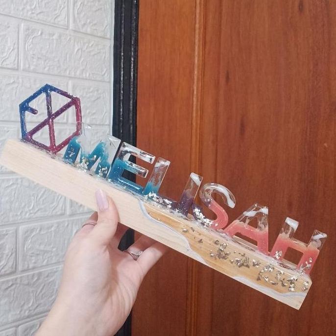 lampu tidur/meja hias lamp nametag nama resin hadiah gift